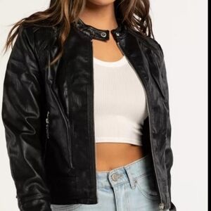 Jou Jou Vegan Faux Black Leather Size Small  Moto Bomber Jacket
